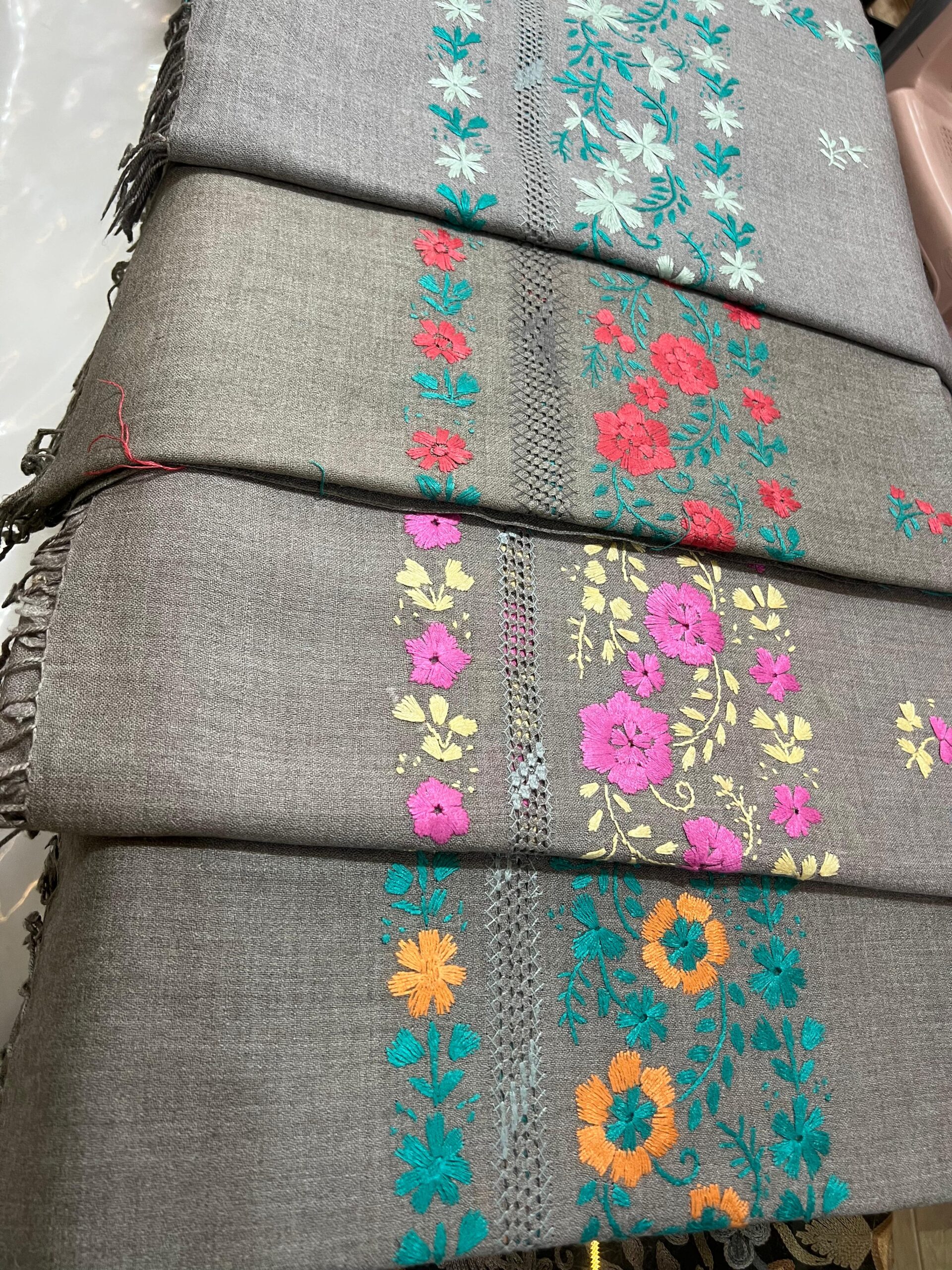 Floral Embroidered Shawl - Pink