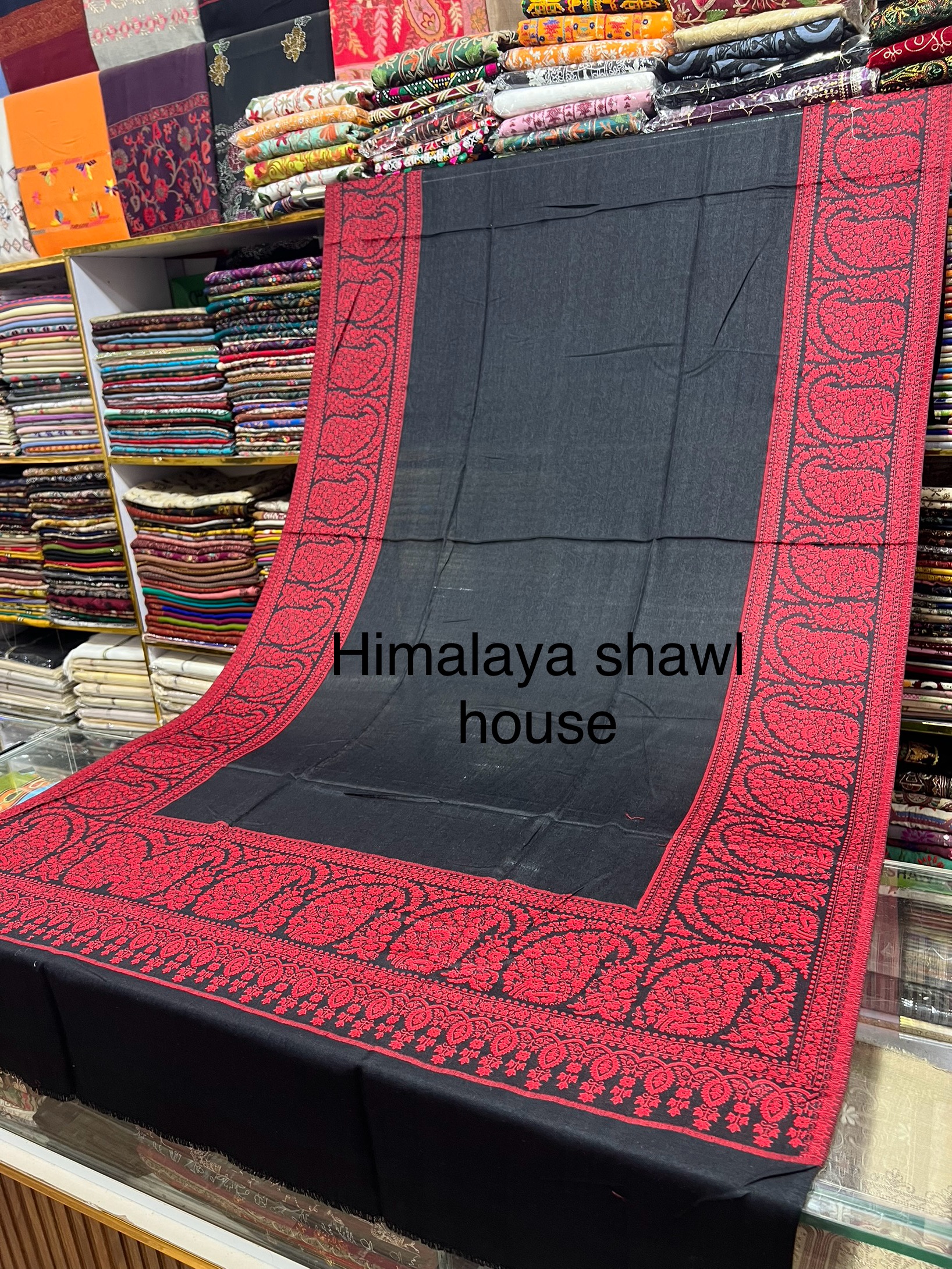 Designer Cashmere Shawl - Navy