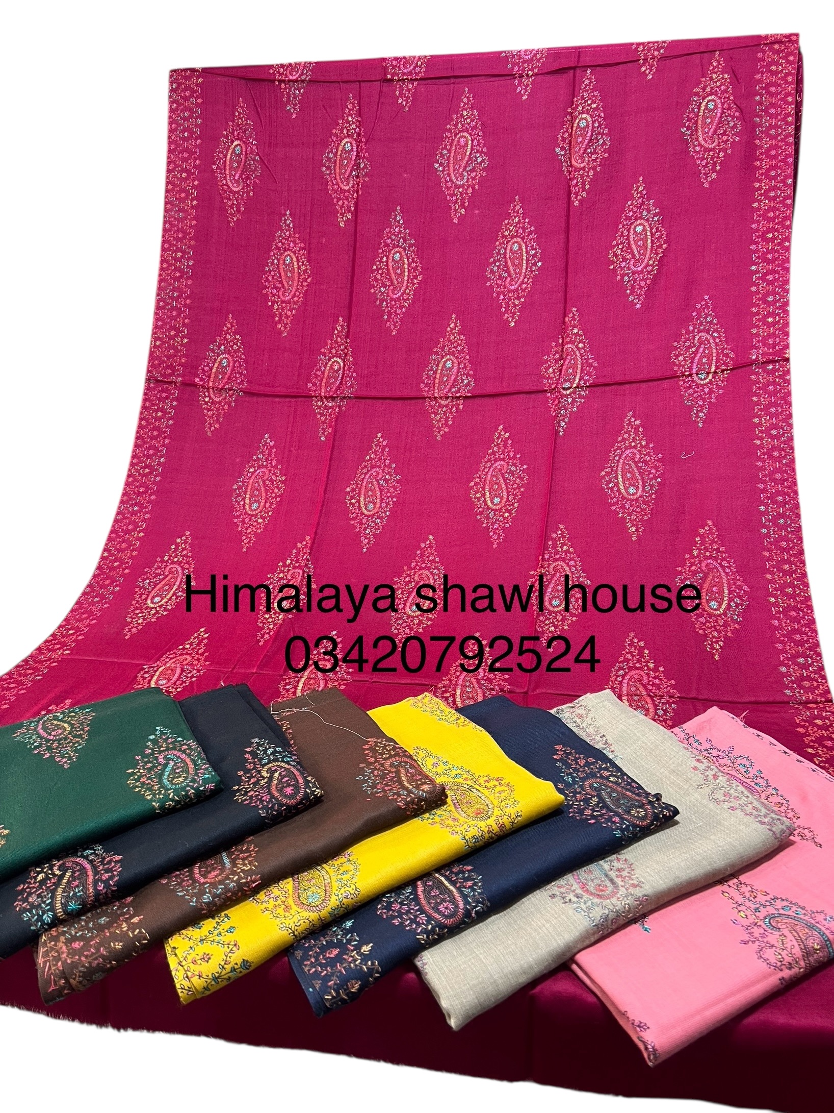 Pashmina soye embroidery shawl img 1- Pink